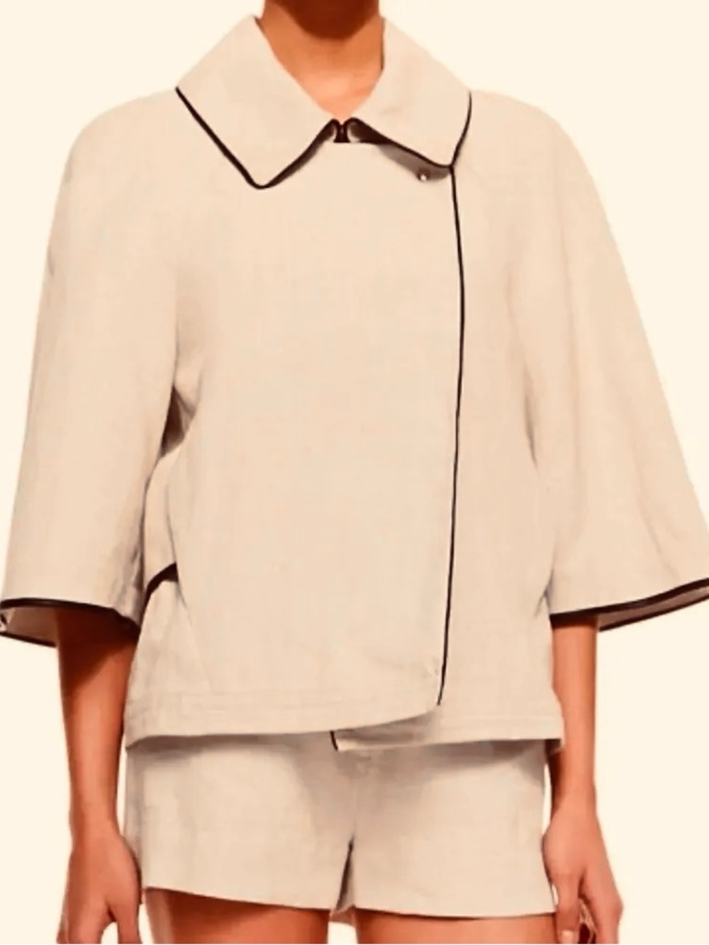 L’Agence. Faux Leather Trim Linen Capelet Jacket. Size 4.